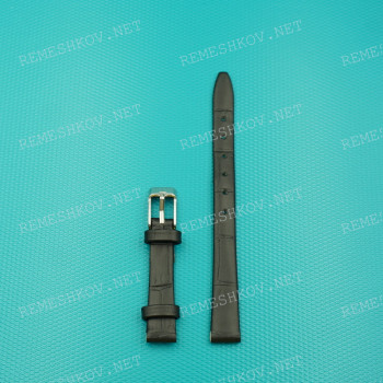 Ремешок для часов D&G, 10/8 мм, черный, кожа, имитация крокодила, 105*45 мм, ЗБ (АНАЛОГ)