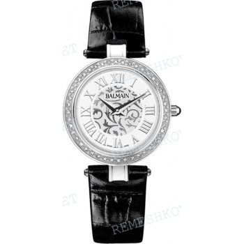 Ремешок для часов Balmain 15/12 мм, черный, имитация крокодила, с вырезом, без замка (1431/1435)