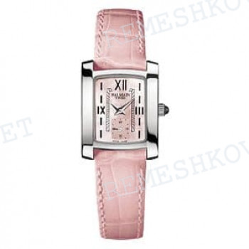 Ремешок для часов Balmain 15/12 мм, розовый, имитация крокодила, стальная клипса (3151/3155)