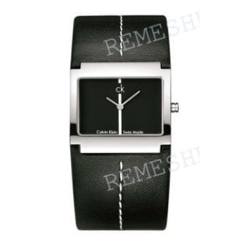 Ремешок для часов Calvin Klein K0420, K0428, 30/28 мм, черный, теленок, с вырезом, белая прострочка, стальная пряжка, cK DRESS Single Timer XL (CK4)