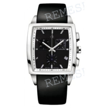 Ремешок для часов Calvin Klein K3047, 24/22 мм, черный, теленок, интегрированный, стальная пряжка, cK Square CHRONO GENT (CK30)
