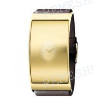 Ремешок для часов Calvin Klein K3426, 28/28 мм, темно-коричневый, теленок, желтая пряжка, cK Flash LADY (CK34)
