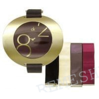 Лента для часов Calvin Klein K3723, K3724, K3743, 16/16 мм, коричневая, сатин, желтая пряжка, cK Ray LADY (CK37)