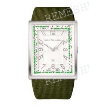 Ремешок для часов Calvin Klein K4211, 38/28 мм, зеленый, текстиль, стальная пряжка, CKJ Boundary GENT (CK42)