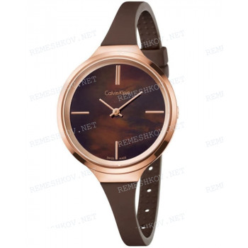 Ремешок для часов Calvin Klein K4U23, 10/6 мм, коричневый, силикон, интегрированный, розовая пряжка 5N, Calvin Klein Lively (K4U)