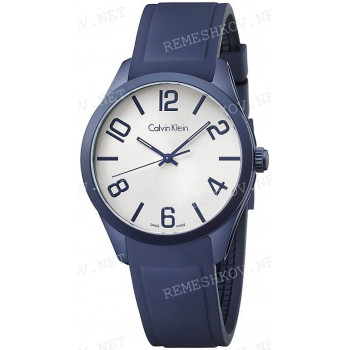 Ремешок для часов Calvin Klein K5E51, 20/20 мм, синий, силикон, интегрированный, синяя пряжка, COLOR (K5E)