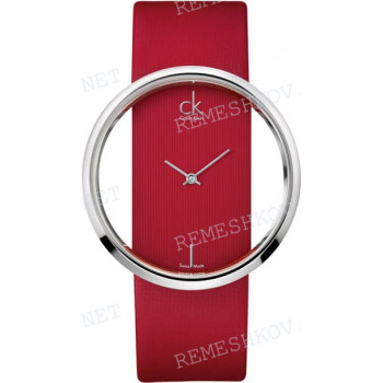 Ремешок для часов Calvin Klein, 22/22 мм, красный, кожа, с вырезом, стальная пряжка, ck Glam LADY (CK94) (АНАЛОГ)