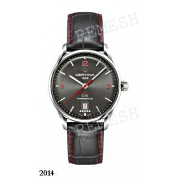 Ремешок для часов Certina 20/18 мм, серый, XL, имитация крокодила, красная прострочка, без замка, DS POWERM (C026.407)