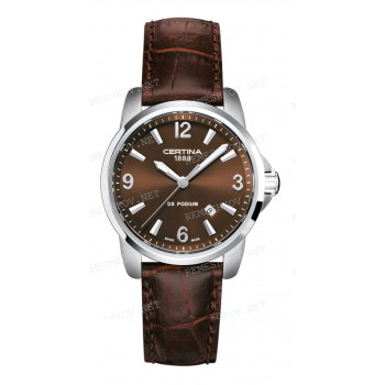 Ремешок для часов Certina 16/14 мм, коричневый, имитация крокодила, стальная клипса, DS PODIUM (C001.207, C001.210)