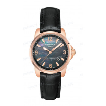Ремешок для часов Certina 16/14 мм, черный, имитация крокодила, розовая клипса, DS PODIUM (C001.210)