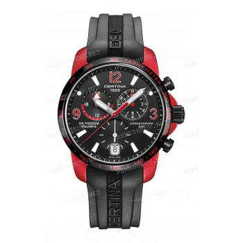 Ремешок для часов Certina черный, резиновый, интегрированный, красная алюминевая пряжка, DS PODIUM (C001.639)
