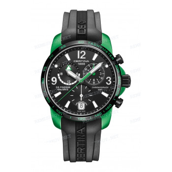Ремешок для часов Certina черный, резиновый, интегрированный, зеленая пряжка, DS PODIUM (C001.639)