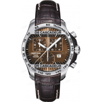 Ремешок для часов Certina 21/20 мм, темно-коричневый, имитация крокодила, интегрированный, белая прострочка, стальная клипса, DS CASCADEUR 09 (C003.617)