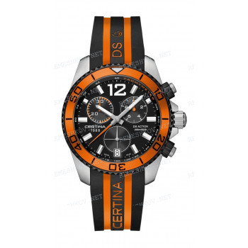 Ремешок для часов Certina 21/19 мм, черный/оранжевый, синтетика, без замка, DS ACTION (C013.417)