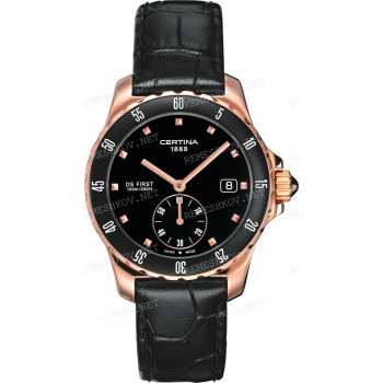 Ремешок для часов Certina 17/16 мм, черный, имитация крокодила, розовая клипса, DS FIRST CER (C014.235, C014.217)
