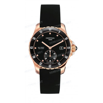 Ремешок для часов Certina 17/17 мм, черный, резиновый, розовая клипса, DS FIRST CERAMIC (C014.235, C014.217)