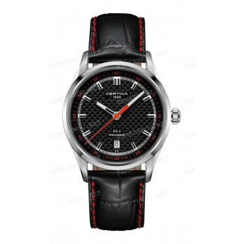 Ремешок для часов Certina 21/20 мм, черный, имитация крокодила, красная прострочка, стальная клипса, DS-2 (C024.410)
