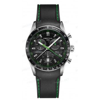 Ремешок для часов Certina 22/20 мм, черный, резиновый, интегрированный, зеленая прострочка, стальная клипса, DS-2 (C024.447)