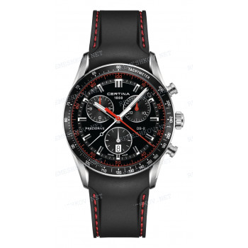 Ремешок для часов Certina черный, резиновый, интегрированный, красная прострочка, стальная клипса, DS-2 (C024.447)