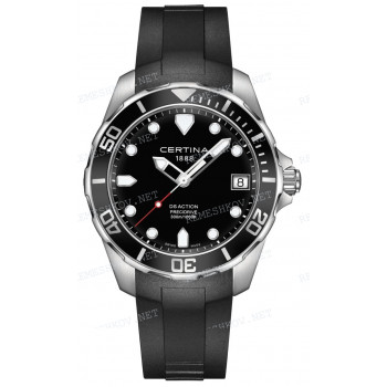 Ремешок для часов Certina 20/18 мм, черный, резиновый, интегрированный, без замка, DS ACTION (C032.410)