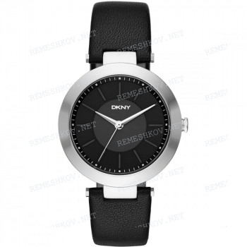 Ремешок для часов DKNY NY2465, 18/16 мм, черный, кожа, прямой с вырезом, 10 мм ширина выреза