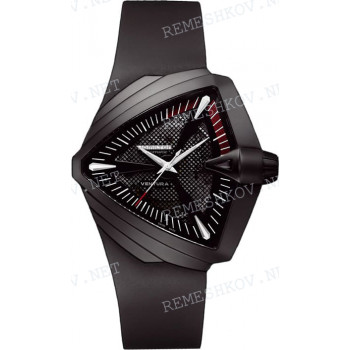 Ремешок для часов Hamilton 24/20 мм, черный, резиновый, интегрированный, черная пряжка, Ventura XXL (H24615)