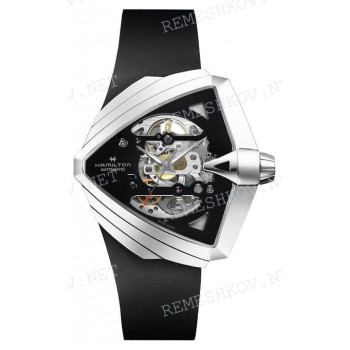 Ремешок для часов Hamilton 24/20 мм, черный, резиновый, интегрированный, стальная пряжка, Ventura XXL (H24625, H24655)