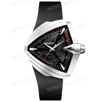 Ремешок для часов Hamilton 24/20 мм, черный, XL, резиновый, интегрированный, черная пряжка, Ventura XXL (H24655)