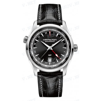 Ремешок для часов Hamilton 22/20 мм, черный, имитация крокодила, белая прострочка, стальная клипса, JM GMT XL (H32695)