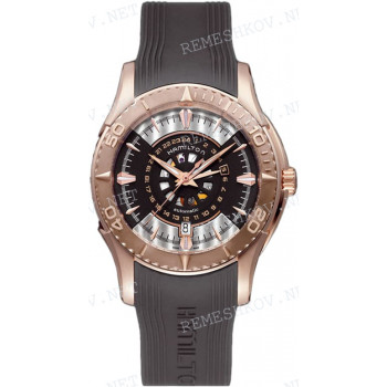 Ремешок для часов Hamilton 22/20 мм, черный, резиновый, интегрированный, розовая пряжка, Seaview GMT (H37545)