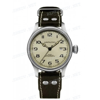 Ремешок для часов Hamilton 21/20 мм, темно-коричневый, теленок, белая прострочка, стальная пряжка, Khaki Pioneer (H60455)