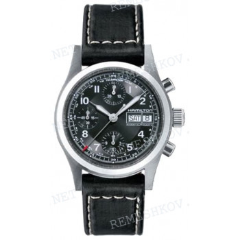 Ремешок для часов Hamilton 20/18 мм, черный, теленок, белая прострочка, стальная клипса, Khaki Field L (H71456)