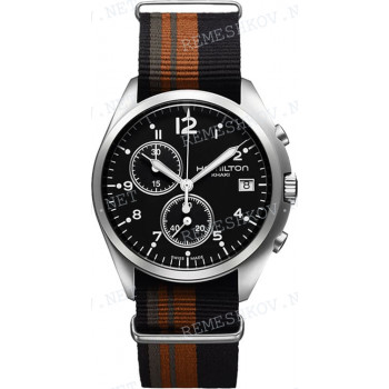 Ремешок для часов Hamilton 22/22 мм, коричневый/оранжевый, текстиль, стальная пряжка, Khaki XL (H76552, H76755)