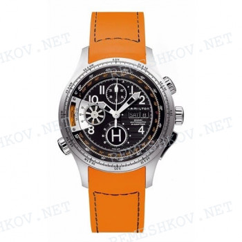 Ремешок для часов Hamilton 22/22 мм, оранжевый, резиновый, интегрированный, черная прострочка, стальная пряжка, X-Copter (H76616)