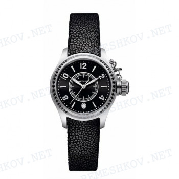 Ремешок для часов Hamilton 18/16 мм, черный, скат, интегрированный, стальная клипса, SeaQueen M (H77351)