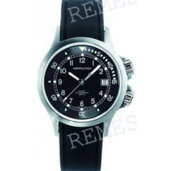 Ремешок для часов Hamilton 20/18 мм, черный, резиновый, интегрированный, стальная пряжка, Khaki Navy XL (H77515)