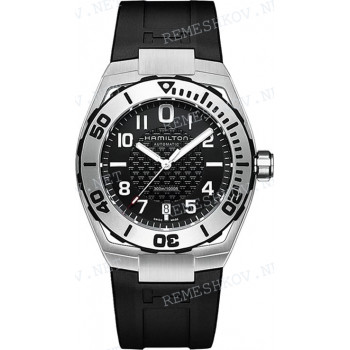 Ремешок для часов Hamilton, черный, резиновый, интегрированный, стальная пряжка, Khaki Navy SUB (H78615)