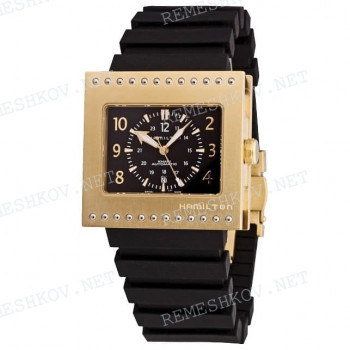 Ремешок для часов Hamilton 36/22 мм, черный, резиновый, интегрированный, желтая клипса, Code Breaker (H79535)