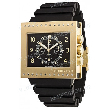 Ремешок для часов Hamilton 46/22 мм, черный, резиновый, интегрированный, желтая клипса, Code Breaker (H79636)