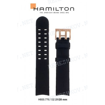 Ремешок для часов Hamilton 21/20 мм, черный, резиновый, интегрированный, розовая пряжка, Khaki ETO (H77642)