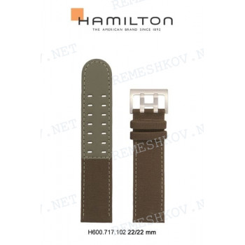 Ремешок для часов Hamilton 22/22 мм, зеленый "хаки", текстиль, стальная пряжка, Khaki mechanical XL (H69619)