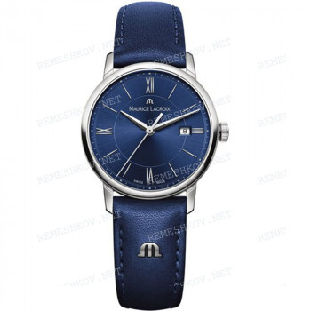 Ремешок для часов Maurice Lacroix EL1094, 16/14 мм, синий, кожа, прямой, серебристый символ, без замка