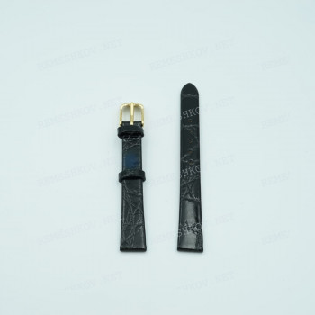 Ремешок для часов Ника, 12 мм, черный, крокодил, размер М, желтая застежка