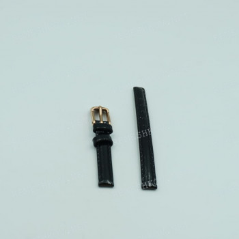 Ремешок для часов Ника 8/8 черный лак, укороченный, застежка розовое золото, размер M