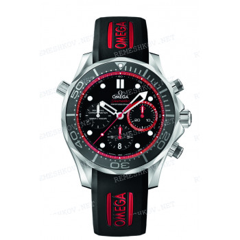 Ремешок для часов Omega, чёрный, резиновый, 21/20, красный логотип, интегрированный, под клипсу, SE ETNZ CHRONO 44MM (2123)