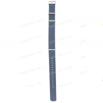Ремешок для часов Omega, синий/белый, полиамид, 21мм, стальная пряжка, NATO