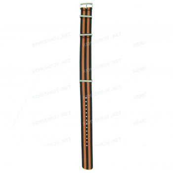 Ремешок для часов Omega, чёрный/оранжевый, полиамид, 21.5мм, стальная пряжка 22мм, NATO