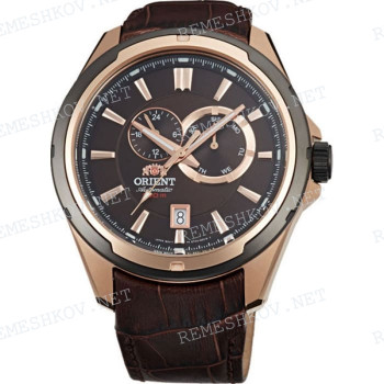 Ремешок для часов Orient ET0V-E0, 22/20 мм, коричневый, кожа, заостренный тип, пряжка