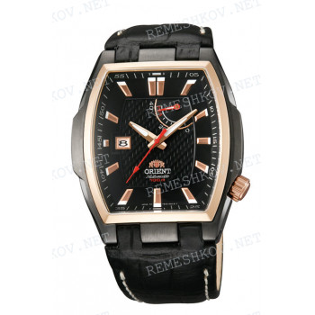 Ремешок для часов Orient FDAG-D0, FDAG-C0, 26/22 мм, черный, кожа, под корпус с выступами, пряжка