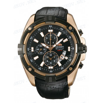 Ремешок для часов Orient TT0Y-E0, 24/20 мм, черный, кожа, заостренный тип, розовая пряжка